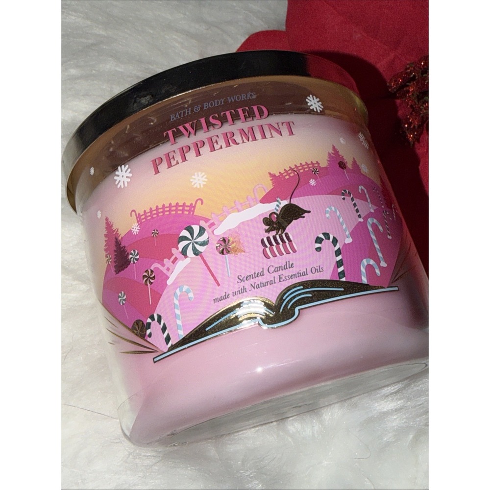 Bath & Body Works Twisted Peppermint 3-Wick Scented Candle 14.5 oz Holiday Pink